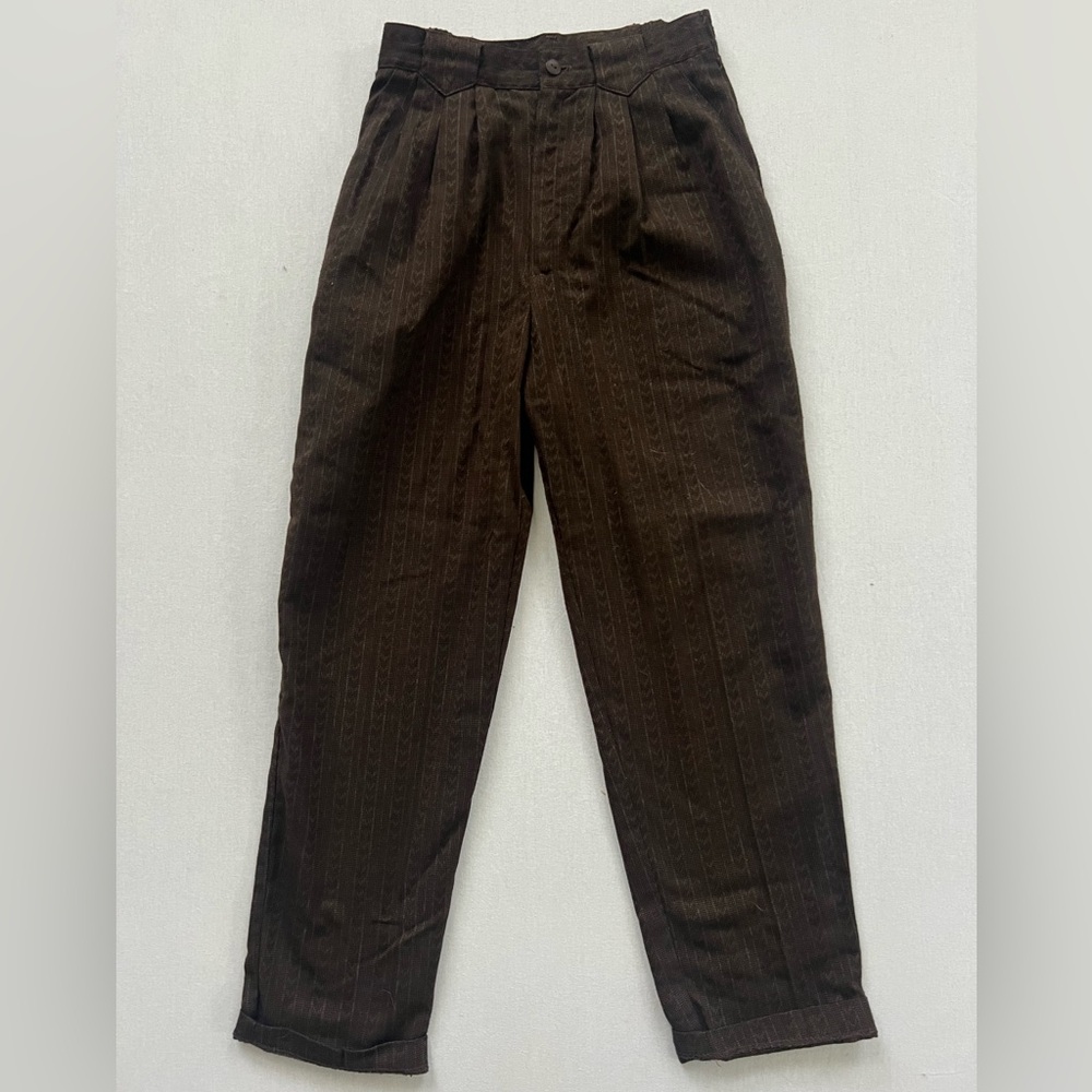 Vintage Chocolate Brown Pleated Straight Leg Trouser Size 4